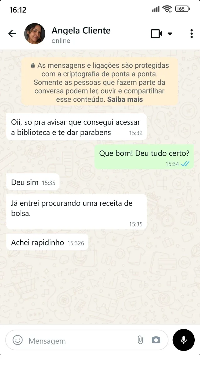 Depoimento de cliente no WhatsApp